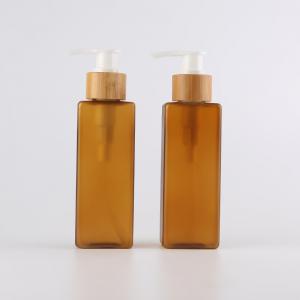  Organic Bamboo Cosmetic Packaging Plastic Pump Bottles With Bamboo Tray 4oz 120ml Square Manufactures