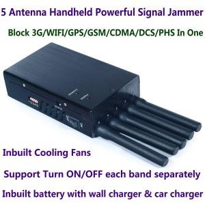  5 Antenna Handheld Cell Phone 3G WIFI GPS GSM CDMA DCS PHS Signal Jammer 20M Shield Radius Manufactures