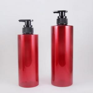  Customizable Plastic Shampoo Pump Bottle 300ml 750ml PET Red Round Flat Shoulder Wash Manufactures