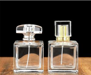  Customizable Luxury Glass Mist Spray Bottle 100ml Empty Square Perfume Bottle Manufactures