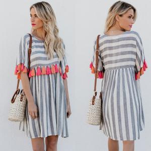  Women Casual Striped Dresses With Color Tassel Manufactures