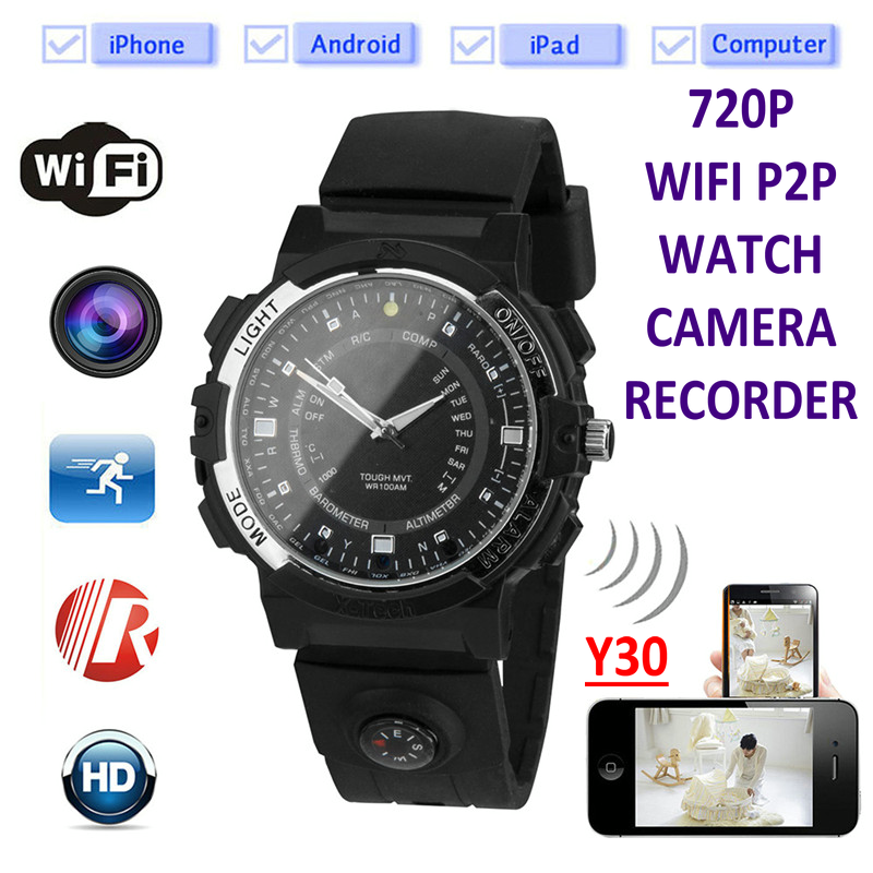 Y30 8GB 720P WIFI P2P IP Spy Watch Hidden Camera Recorder IR Night Vision Motion Detection Remote Video Monitoring