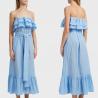 Buy cheap Women Blue Cotton Off Shoulder Floral Embroidery Ruffle Dress Women from wholesalers