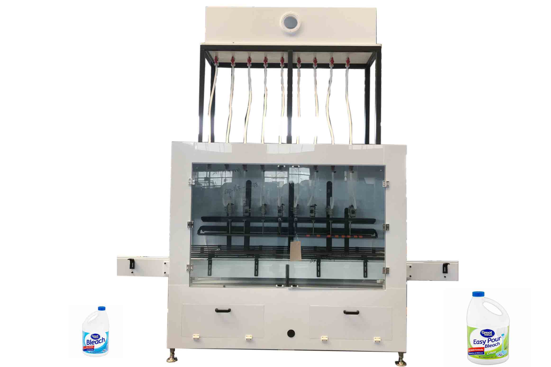 PLC Control 10 Heads Gravity Bottle Filling Machine For 1 - 5L Bleach Cleaner