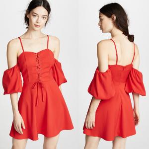  2018 Women Clothing Mini Red Puff Sleeve Summer Boho Dress For Women Manufactures