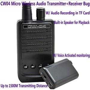  CW04 Mini Wireless Remote Audio Transmitter Receiver Spy Bug W/ Voice Recording in TF Card Manufactures