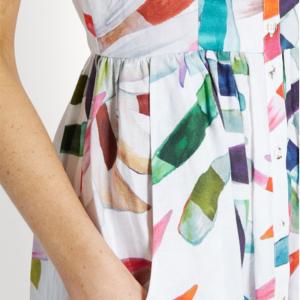  2018 New Style Women White-Print Button-Down Simple Cheap Linen Midi Dress Manufactures