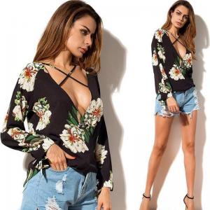  Women Low Neck Floral Chiffon Long Sleeve Top Manufactures