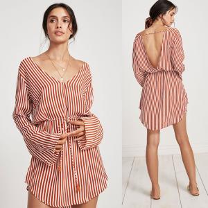 Summer Wholesale Design Striped Long Sleeve Casual Woman Dress Manufactures