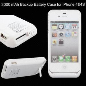  3,000mAh External Battery Backup Power Cases for iPhone 4 and 4S, USB Interface, Kickstand Manufactures