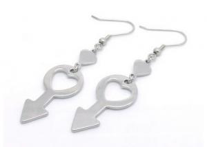  Girls Stainless Steel Heart Earrings , Cute Key Charms Steel Hoop Earrings Manufactures