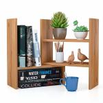 Adjustable Desktop Display Shelf Rack Bookshelf for Office Kitchen Bamboo Home