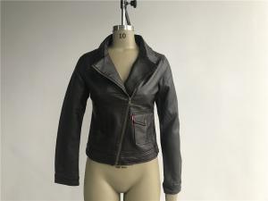 China Womens Dark Brown PU Leather Jacket With Plastic Zip Through S M L XL LEDO1727 on sale