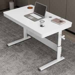 China Commercial Furniture Electric Height Adjustable Glass Computer Desk with Storage on sale