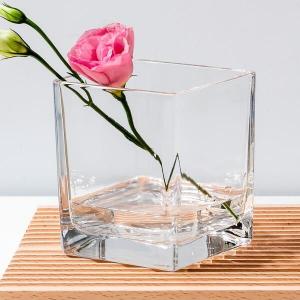 China 4x4 Inch Pressed Decorative Square Glass Vases Crystal Clear Glass Centerpiece on sale