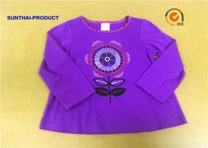 Grape Color Children T Shirt Foil Print Contrast Neck Binding Long Sleeve