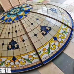 China Premium Stained Art Glass Dome Skylight Roof Architectural Antiques Stained Glass Domed Roof on sale