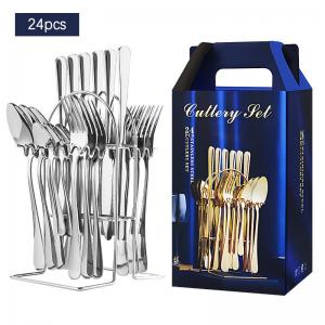 China ODM Stainless Steel Silverware Set 24 Piece Cutlery Set With Storage Rack on sale