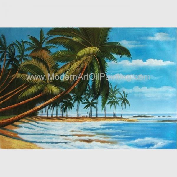 Quality Hand Painted Hawaiian Artwork Paintings , Coconut Trees Landscape Oil Painting On Canvas for sale