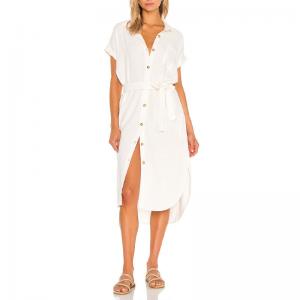  Summer White Casual Linen Dress Cotton Material Women Midi Dress Manufactures