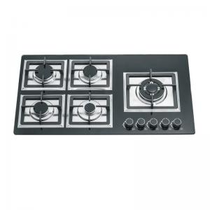 China 110v 5 Burner Built In Gas Hob With Durable Cast Iron Grates And Sleek Glass Top on sale