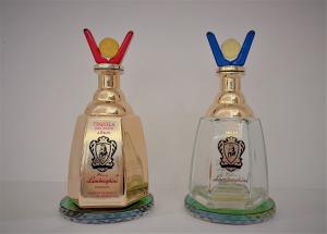 China Decorative Liquor Bottles/Golden Frosted 750ml Glass Bottle/ Crystal Stopper on sale