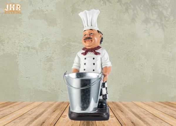 Quality Polyresin Chef Bottle Holders Restaurant Italian Chef Tabletop Statue Wine Rack for sale