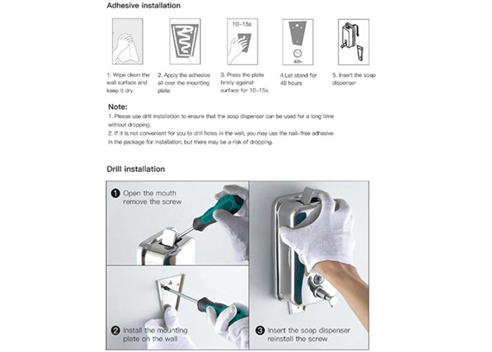 Stainless Steel No Drill Bathroom Manual Liquid Soap Dispenser