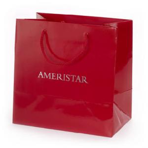  Red Glossy Paper Gift Bag With Nylon Handle Silver Stamping Manufactures