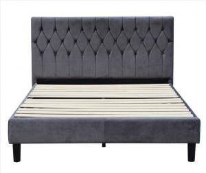  Tufted Fabric Upholstered Bed Frame Queen Size Headboard Knitted Polyester Manufactures