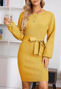 China Knit Solid Color Slim Women'S Long Sleeve Off - Shoulder Dress Clothing For Small Business on sale