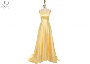  Yellow Long Tail Gown Stretch Satin Fabric Sleeveless Backless Bandage For Party Manufactures