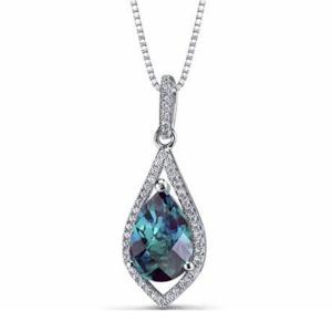 China Wholesale 925 Sterling Silver Jewelry Teardrop Women Necklace Lab Created Alexandrite Stone Pendant on sale
