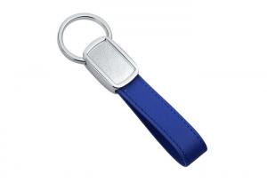 China Color Tape PU Blue Leather Keychain Green Personalized Epoxy Doming Logo on sale