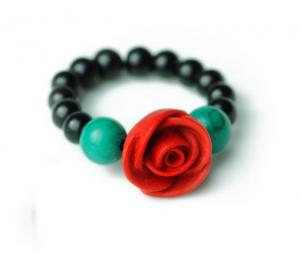 China Ethnic Chinese style jewelry retro classic roses carved lacquer ring on sale