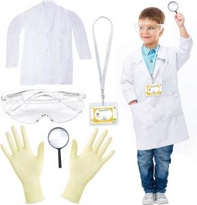 China Kids Scientist Lab Coat Costume Dress Up With Goggles ID Card Science Experiment Set For Age 3-10 on sale