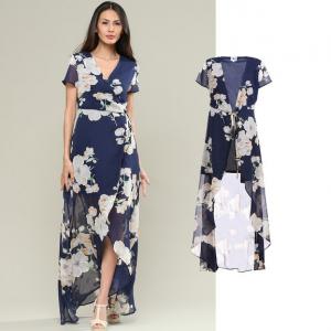 China custom make your high quality chiffon wrap dress with floral print on sale