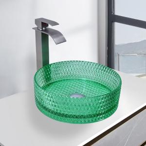 China Transparent Green Wall Mounted Glass Bowl Basin Bathroom Wash Basins on sale
