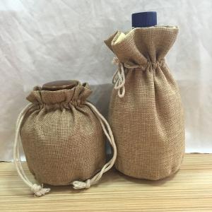 China Wine Round Bottom Pouch , Natural Jute / Hessian Bottle Bags Eco Friendly on sale