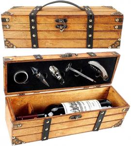 China Embossing Wooden Wine Box Leatherette Straps Handmade Wooden Wine Glass Box on sale