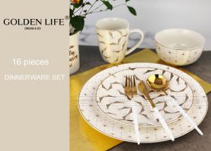 China 16 pcs high quality homeware sets luxury dubai gold dinnerware set for wedding new bone china dinner set on sale