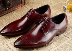 China Genuine Leather Men'S Wedding Dress Shoes Formal Business Shoes With Black Stitching on sale