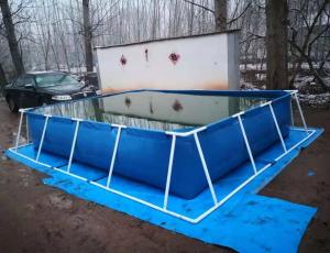  BGO 4M * 3M * 0.8M Rectangle Shape Tarpaulin Fish Tank Steel Frame With Liner Fish Pond Plastic Tank Manufactures