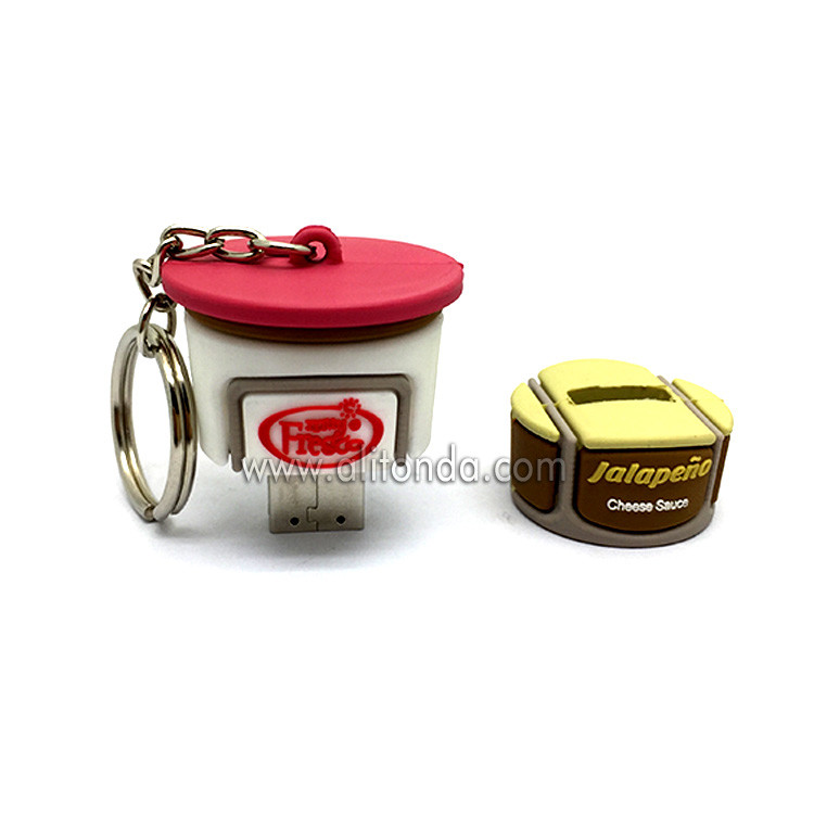 Bucket cylindrical shape USB flash drive with keychains promotional USB flash driver custom