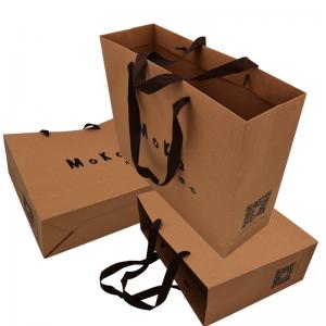  Craft Paper Brown Custom Paper Shopping Bags With Ribbon Merchandise Manufactures