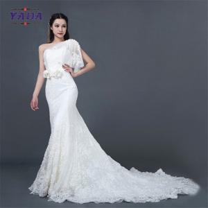  New arrival pure white lace hand rose appliques beaded floor length off shoulder mermaid wedding dress bridal gown Manufactures