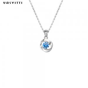 China Luxury Geometric Sterling Silver Necklace Blue Topaz Stone Pendant Necklaces Jewelry​ on sale