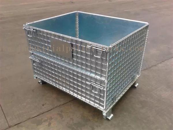 Quality Space Saving Warehouse Equipments Wire Container Storage Cages With Blue Plastic Board for sale