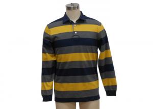  Black And Yellow Mens Knitted Polo Shirt , Long Sleeve Collar T Shirt With Pocket Manufactures