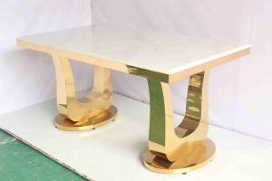 Gold Color Marble Dining Table With U Base Home Furniture Manufactures